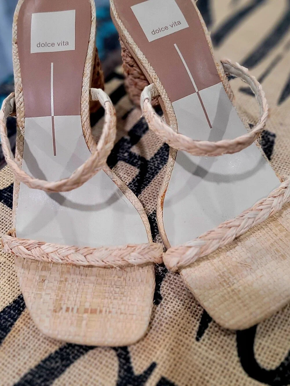 Dolce Vita Natural Braided-Strap Unique Round Block Heel Sandals